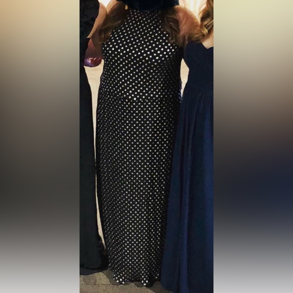 MSK Black Pleated Gown with Metallic Polka Dots